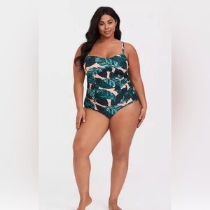Torrid One Piece Tropical Print with Ruching 3x